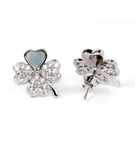 sparkling clover stud silver earrings
