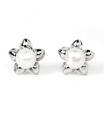 floral pearl stud silver earrings