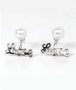 pearl love statement silver earrings
