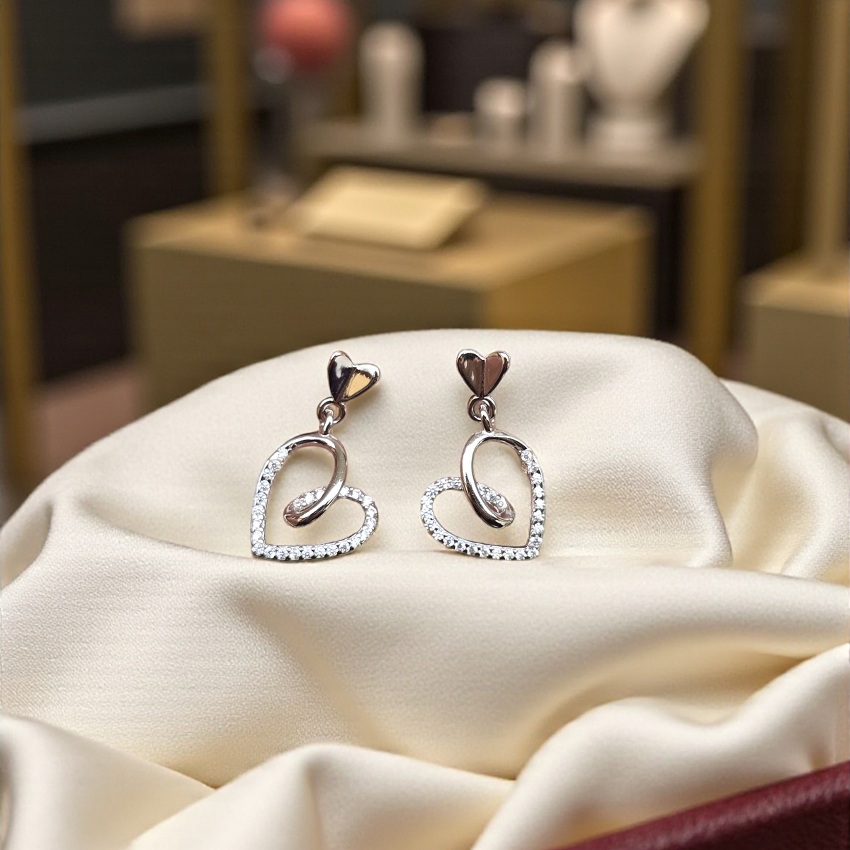 Rajasi Silver 925 Heart Drop Earrings – Dainty Sterling Silver Double