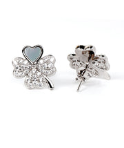sparkling clover stud silver earrings