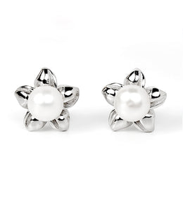 floral pearl stud silver earrings