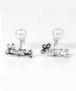 pearl love statement silver earrings