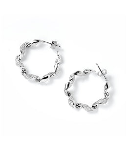 twisted sparkle silver hoops
