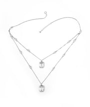 Sparkling Emerald-Cut Layered Silver Necklace