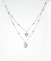 Sparkling Emerald-Cut Layered Silver Necklace