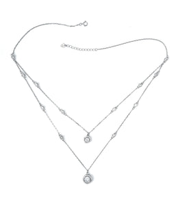 Classic Solitaire Halo Layered Necklace