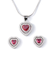 Timeless Red Heart Pendant Set in 925 Silver