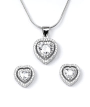 Classic Heart Solitaire Pendant Set in 925 Silver