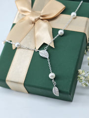 925 silver pearl leaf pendent necklace