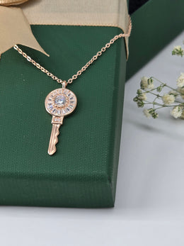 925 Silver Rose Gold Key Pendant Necklace