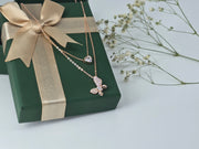 925 Silver Dual Pendant Butterfly & Heart Necklace