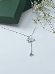 925 Silver Dual Butterfly Pendant Necklace with Mother of Pearl