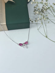 925 Sterling Silver Bow Pendant Necklace with Pink Crystals – Elegant Silver Jewelry for Women