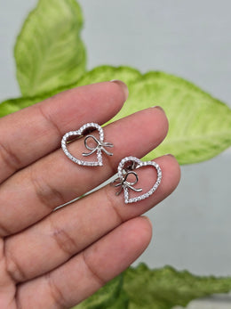 925 Sterling Silver Heart Bow Earrings for Women | Sparkling CZ Studs | Rajasi Silver