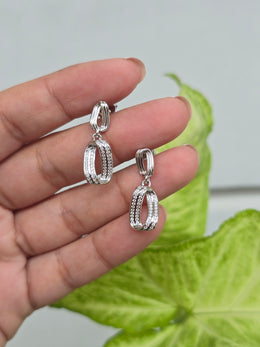 925 Sterling Silver Double Oval Hoop Drop Earrings | Sparkling CZ Dangle Earrings | Rajasi Silver