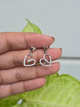 Rajasi Silver 925 Heart Drop Earrings – Dainty Sterling Silver Double Heart Design with CZ Stones