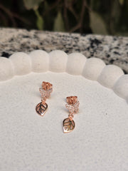 Butterfly Leaf Rose Gold Earrings – Dainty Silver Drop Design