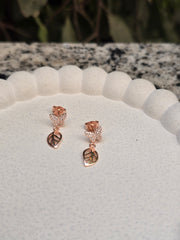 Butterfly Leaf Rose Gold Earrings – Dainty Silver Drop Design