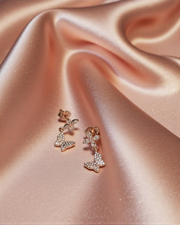 Rose Gold Butterfly Drop Earrings – Lightweight Dainty Silver Earrings for Daily Wear