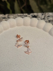Rose Gold Butterfly Drop Earrings – Lightweight Dainty Silver Earrings for Daily Wear