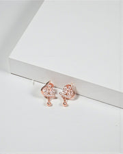 Floral Crystal Rose Gold Studs – Elegant Silver Earrings for Women