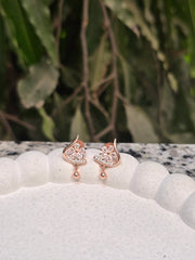 Floral Crystal Rose Gold Studs – Elegant Silver Earrings for Women