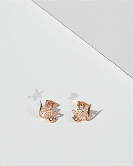 Floral Crystal Rose Gold Studs – Elegant Silver Earrings for Women