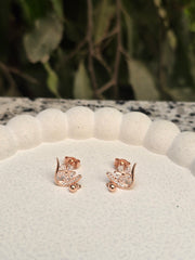 Floral Crystal Rose Gold Studs – Elegant Silver Earrings for Women