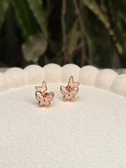 Double Butterfly Rose Gold Stud Earrings – Stylish Silver Jewelry for Women