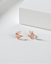 Double Butterfly Rose Gold Stud Earrings – Stylish Silver Jewelry for Women