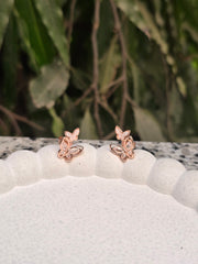 Double Butterfly Rose Gold Stud Earrings – Stylish Silver Jewelry for Women