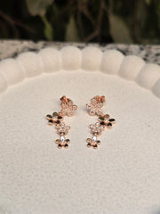 Floral Cluster Rose Gold Drop Earrings – Lightweight Everyday Silver Jewelry