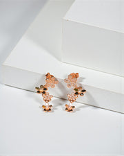 Floral Cluster Rose Gold Drop Earrings – Lightweight Everyday Silver Jewelry