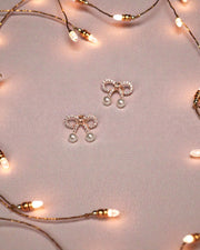 Dainty Bow Pearl Drop Earrings – Rose Gold Silver Elegant Studs