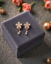 Floral Crystal Drop Earrings – Rose Gold Silver Party Wear Jewelry