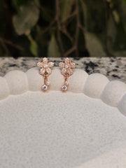 Floral Crystal Drop Earrings – Rose Gold Silver Party Wear Jewelry