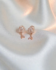 Rose Blossom Drop Earrings – Rose Gold Silver Floral Design