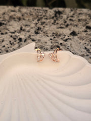Curved Baguette CZ Silver Earrings – Elegant Rose Gold Minimal Studs