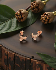 Curved Baguette CZ Silver Earrings – Elegant Rose Gold Minimal Studs