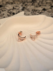 Curved Baguette CZ Silver Earrings – Elegant Rose Gold Minimal Studs