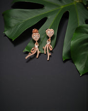 Heart Shooting Star Rose Gold Silver Earrings – Dainty CZ Dangle Design