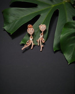 Heart Shooting Star Rose Gold Silver Earrings – Dainty CZ Dangle Design
