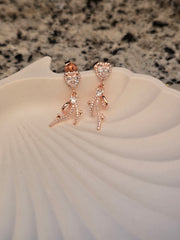 Heart Shooting Star Rose Gold Silver Earrings – Dainty CZ Dangle Design