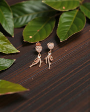 Heart Shooting Star Rose Gold Silver Earrings – Dainty CZ Dangle Design