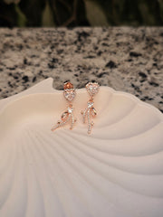 Heart Shooting Star Rose Gold Silver Earrings – Dainty CZ Dangle Design