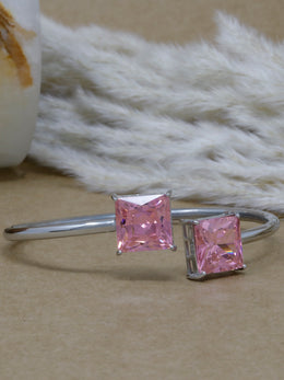 925 Silver Pink Princess-Cut Cuff Bracelet – Modern Romance by Rajasi