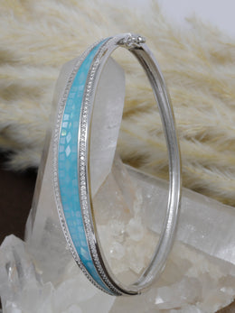 925 Silver Mosaic Bangle – Aqua Blue Inlay with CZ Borders | Rajasi Silver