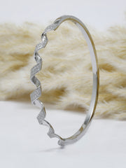 925 Silver Twisted Wave Bangle – Diamond-Cut CZ Detail | Rajasi Silver