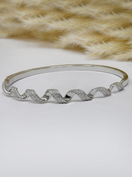 925 Silver Twisted Wave Bangle – Diamond-Cut CZ Detail | Rajasi Silver